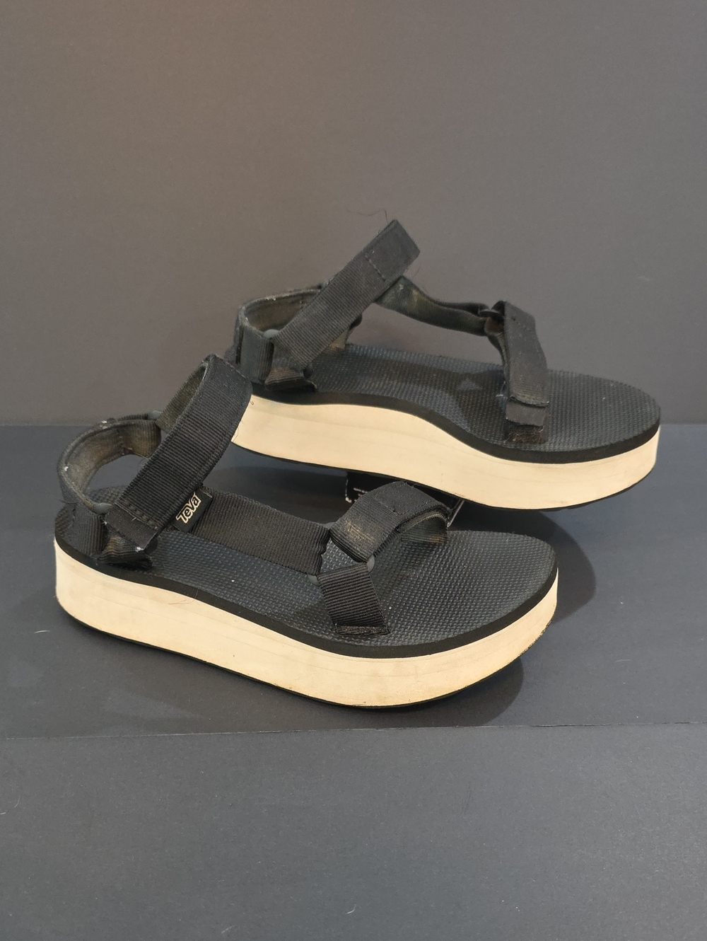 Teva Women's Black and Cream Platform Sandals Size 8